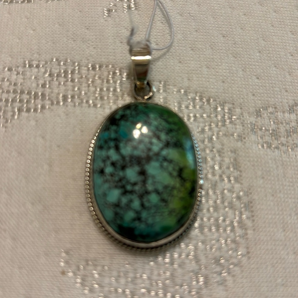 TIBETIAN  TURQUOISE NEW Sterling silver Tibetan turquoise pendant
